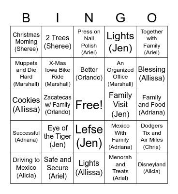 SEP Holiday Bingo Card