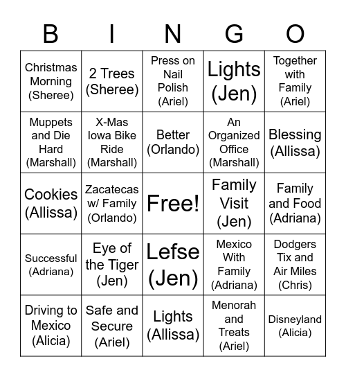 SEP Holiday Bingo Card