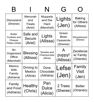 SEP Holiday Bingo Card