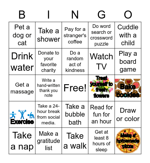 Self Care Bingo Card