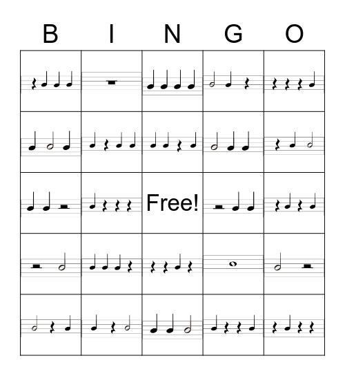 Rhythm Bingo Card