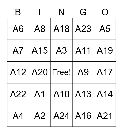TRV Holiday Bingo Card