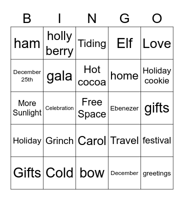 Winter Solstice Bingo Card