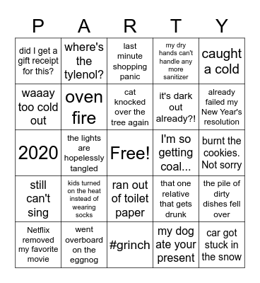 Holiday Mishaps Bingo Card