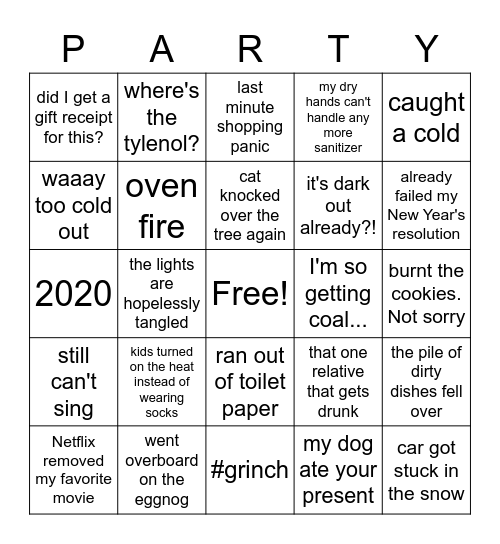 Holiday Mishaps Bingo Card