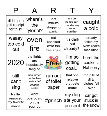 Holiday Mishaps Bingo Card