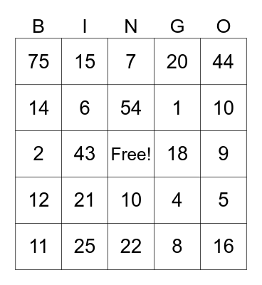 Jacobs bingo card 1 Bingo Card