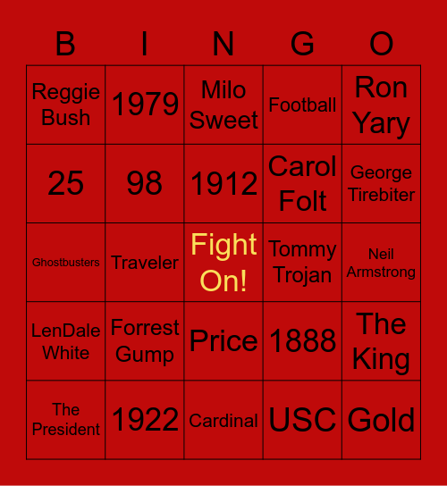 USC Trivia Bingo Card