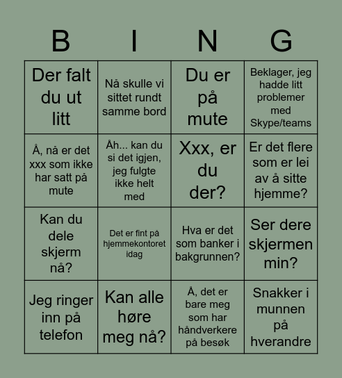 Hjemmekontorbingo Card