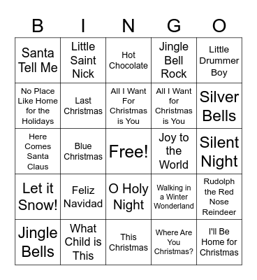 Christmas Music Bingo Card