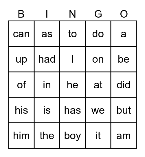 Sight Words!!! Bingo Card