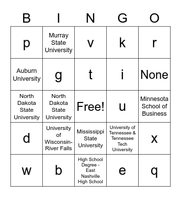 Untitled Bingo Card