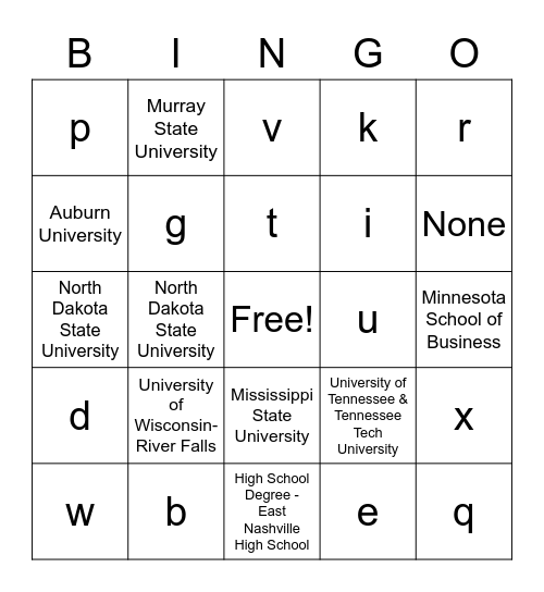 Untitled Bingo Card