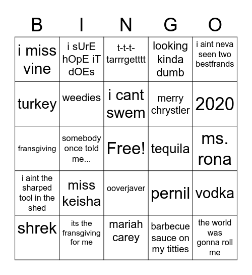 Fransgiving 2020 Bingo Card