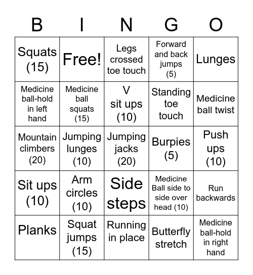 EXERCISES Bingo Card