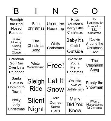 Christmas Song Bingo Card