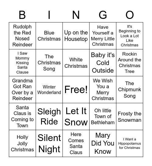 Christmas Song Bingo Card