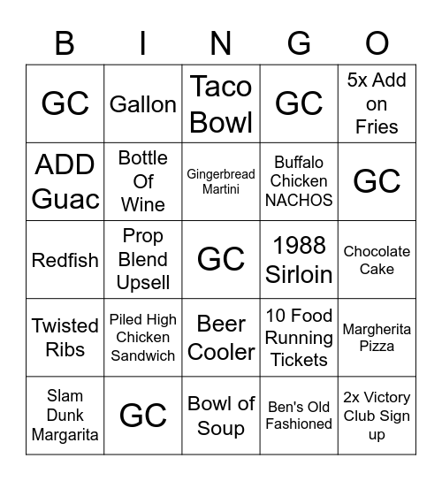 GLORY DAY GRILL Bingo Card