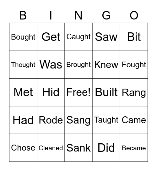 Past and Present Words Bingo Card