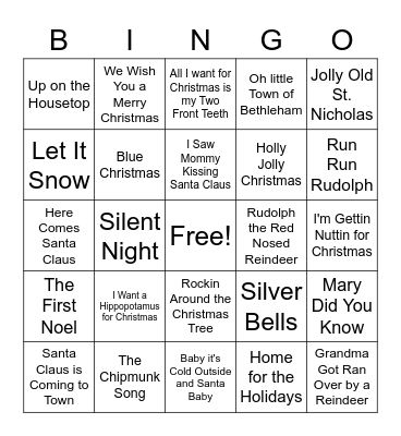 Christmas Song Bingo Card