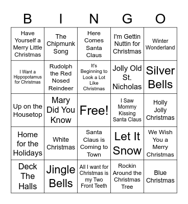 Christmas Song Bingo Card