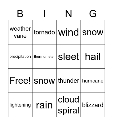 Weather Bingo Card