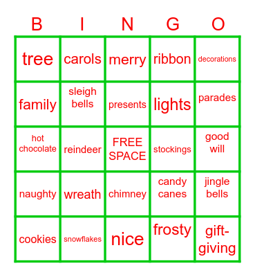 Holiday Bingo Card