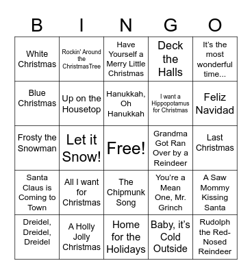 R5 Holiday Songlist-Round 1 Bingo Card