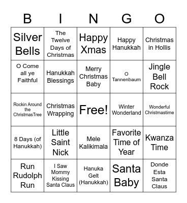 R5 Holiday Songlist-Round 2 Bingo Card