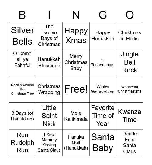 R5 Holiday Songlist-Round 2 Bingo Card