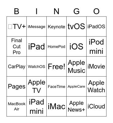 Apple Products/Services Bingo Card