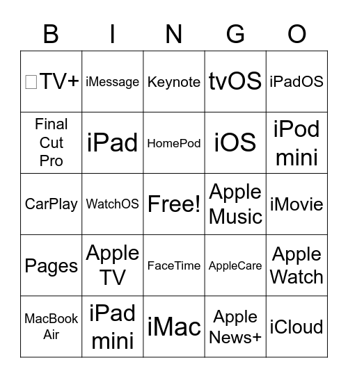 Apple Products/Services Bingo Card