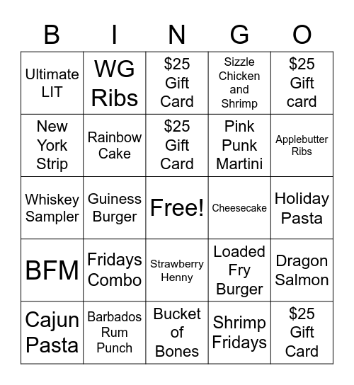 Fridays Bingo Card