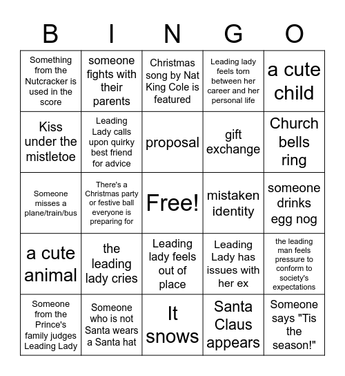 Christmas Prince Bingo Card