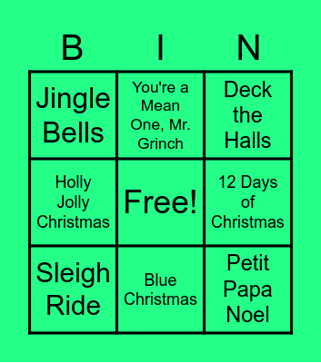 Holiday Song Bingo Card
