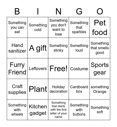 Scavenger Hunt Bingo Card