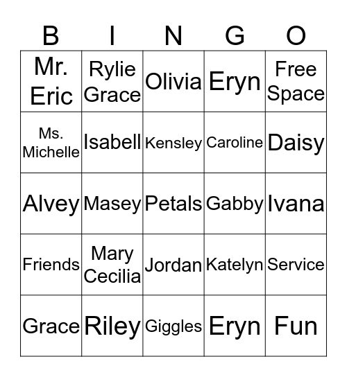 DAISY SCOUTS Bingo Card