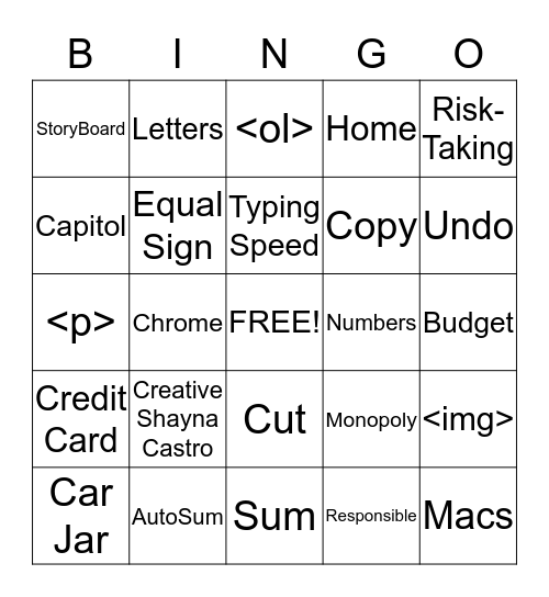 Computer Literacy Final Review Bingo Card