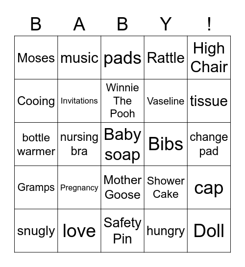 Baby Shower BINGO! Bingo Card