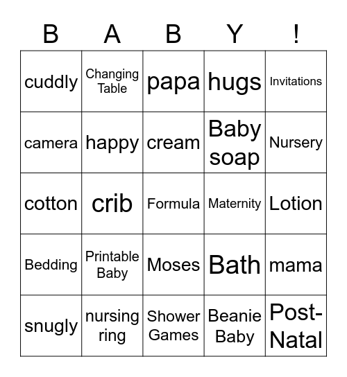 Baby Shower BINGO! Bingo Card