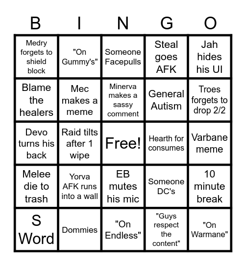 youre here forever Tier 6 Bingo Card