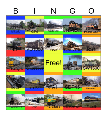 Railroad Museums that I would like to go someday with PWP Bingo Card