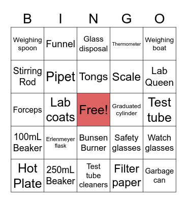 MS Chemistry Bingo Card
