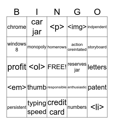 Computer Literacy Final review Eric Bris Bingo Card