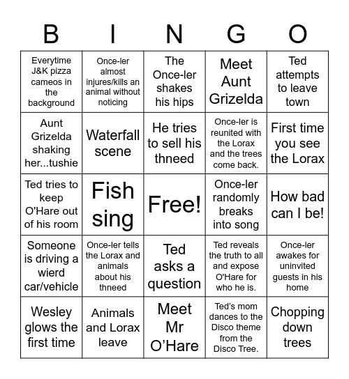 The Lorax Bingo Card