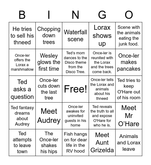 The Lorax Bingo Card