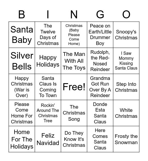 Test Card Z to A Bingo Card