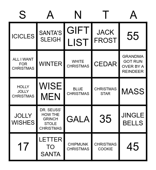 MERRY CHRISTMAS Bingo Card
