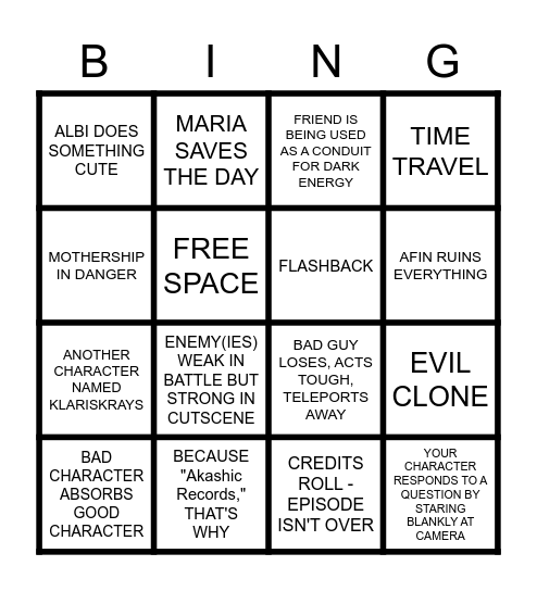 EPISODE 6 BINGO Card