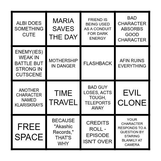 EPISODE 6 BINGO Card